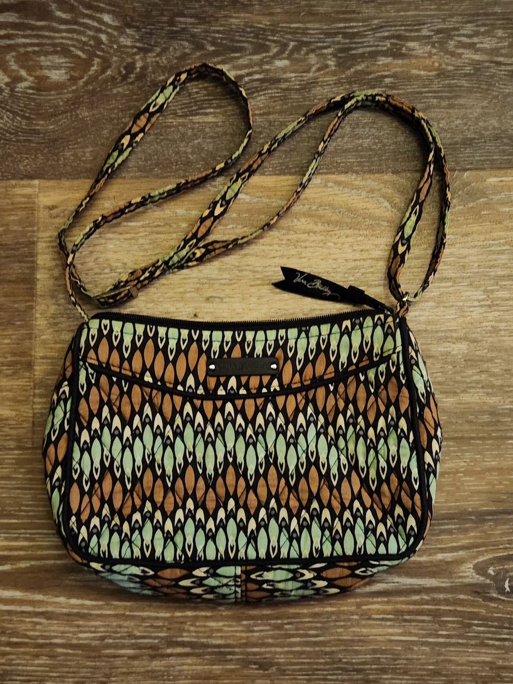 Vera Bradley Green & Brown Patterned Little Crossbody Bag
